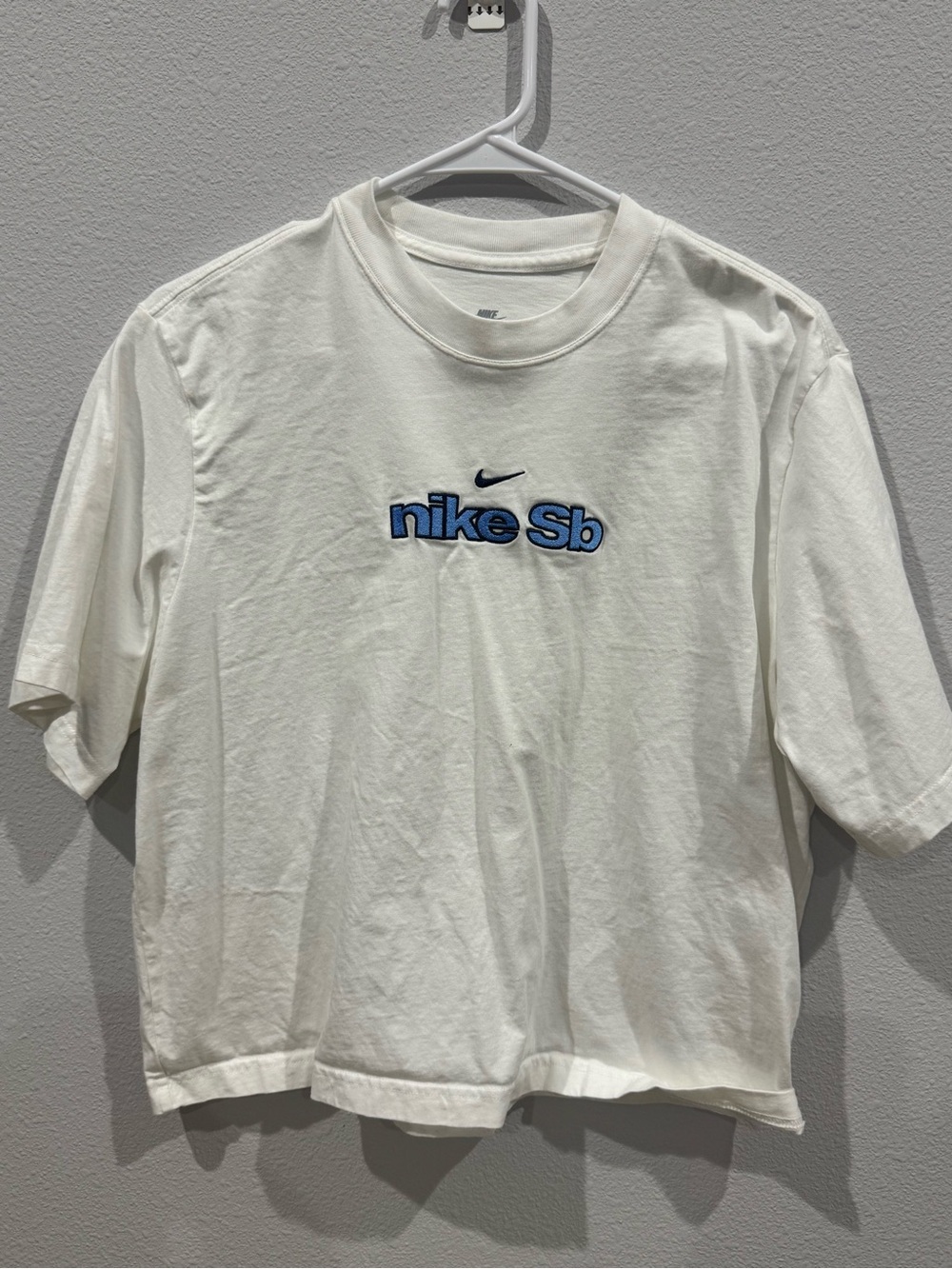 Nike SB White Tee with Blue Embroidered Logo